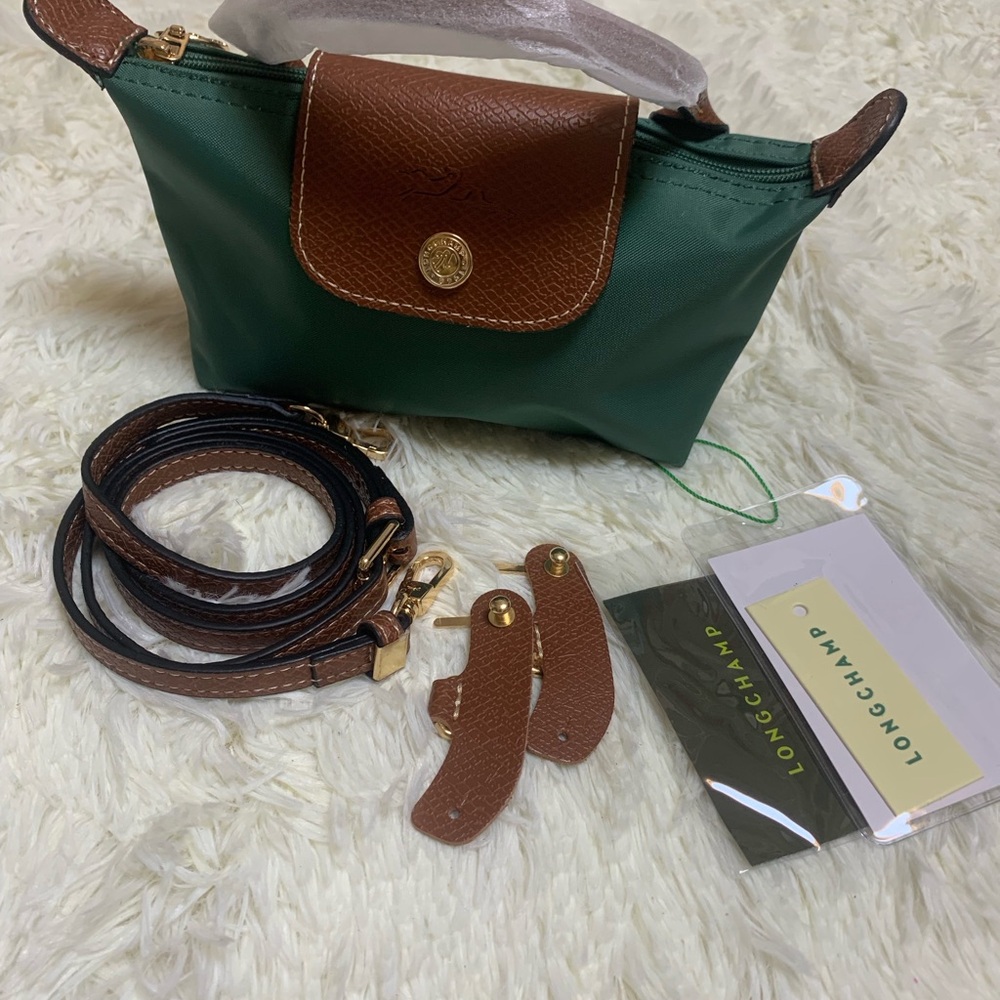 Longchamp Green Nylon Crossbody with Brown Leather Trim